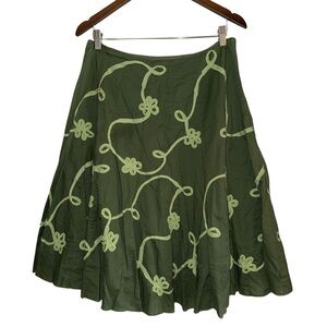 Vintage Green A-Line Skirt with Floral Embroidery Boho Cottagecore Fairycore